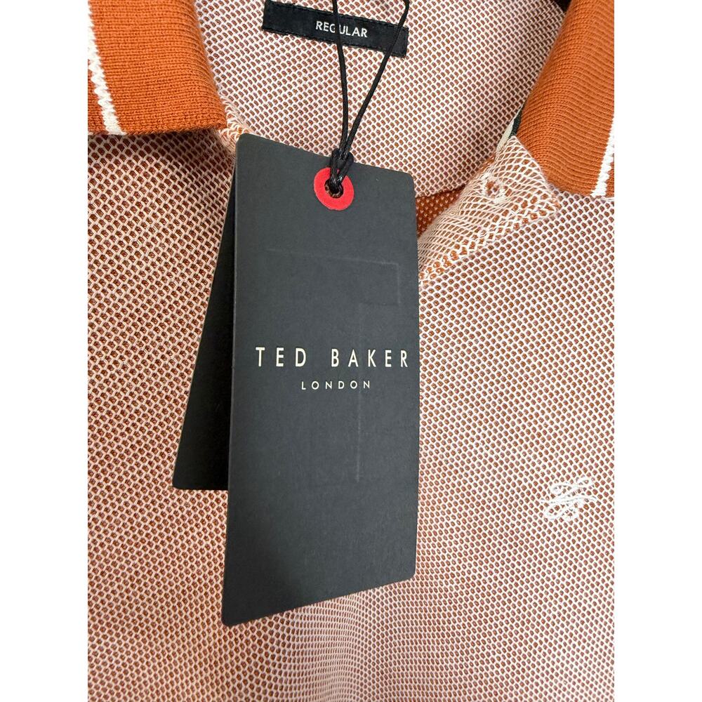 Ted Baker Phenes Textured Cotton Polo Shirt Stripe Trim Brown Men 4 US XXL - Picture 6 of 13